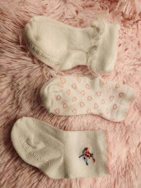 Janie and Jack White Baby Socks with Pink Accents and Floral Embroidery